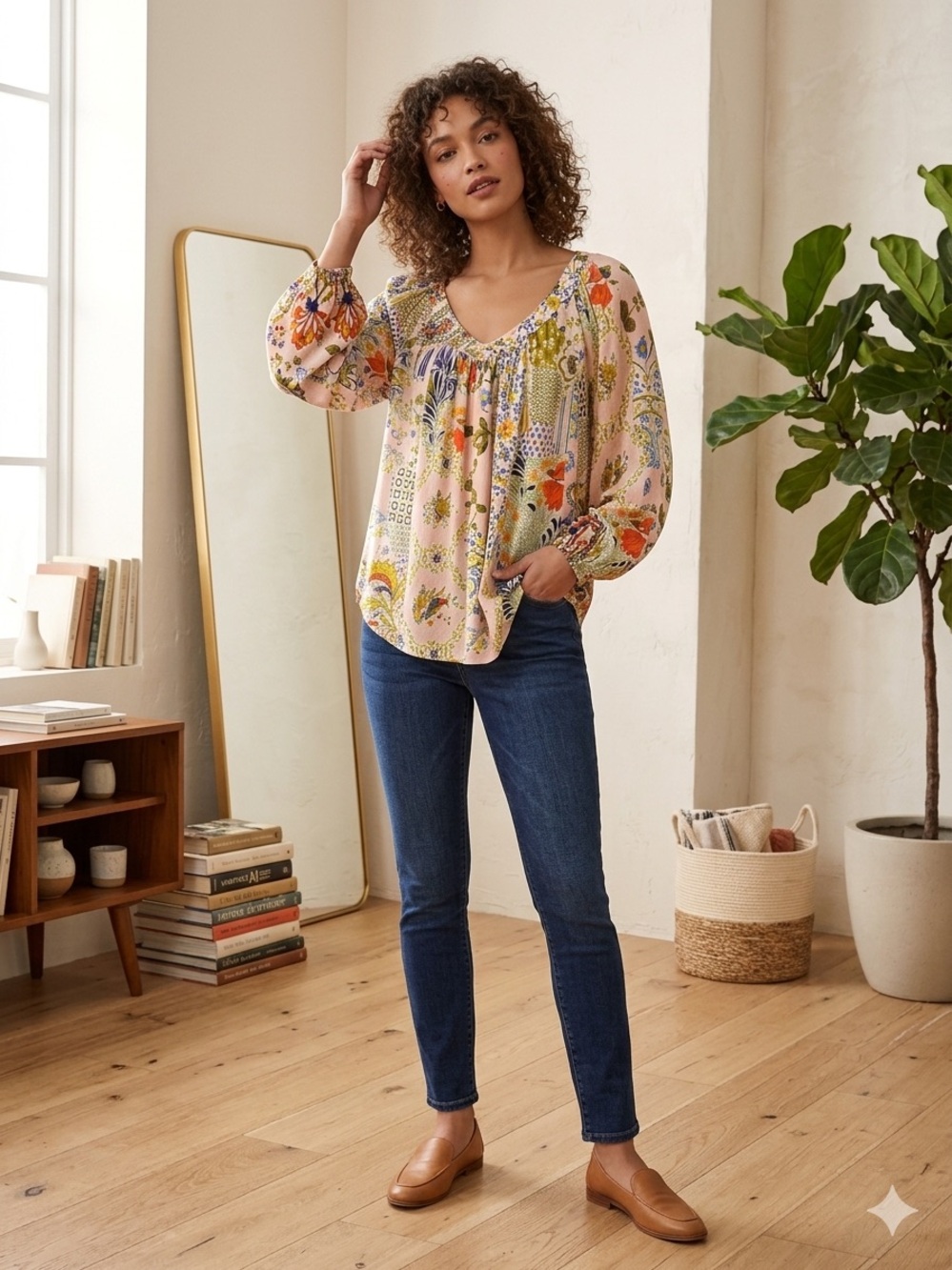 Anthropologie Pink Floral Patchwork Peasant Tunic
